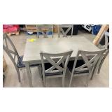 GREY DINING TABLE W/ 6 BLACK PADDED CHAIRS