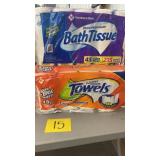 1 PACK OF PAPER TOWELS, 1 PACK OF BATH TISSUE