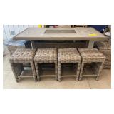 NEW ALL WEATHER FIRE PIT PUB PATIO TABLE & 6 STOOL