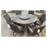 NEW ALL WATHER PATIO TABLE, 6 CHAIRS & LAZY SUSAN