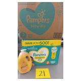 2 BOXES OF PAMPERS DIAPERS & 1 JOHNSONS SHAMPOO