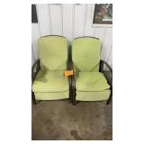 (2) ALL WEATHER PATIO CHAIRS W/ GREEN CUSHIONS