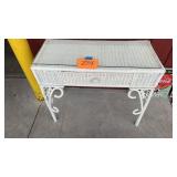 1 DRAWER ACCENT TABLE W/ GLASS TOP - WHITE WICKER