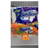 1 PACK OF BATH TISSUE, 1 PACK OF PAPER TOWELS