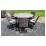 AS IS- SUNBRELLA PUB HEIGHT PATIO TABLE DINING SET