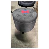 DARK GREY TUFTED ROUND STORAGE OTTOMAN