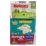 2 BOXES OF DIAPERS & 1 BOX OF BABY WIPES