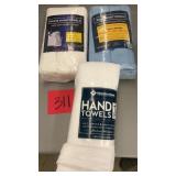 3 PACKS OF HAND TOWELS - 12 EACH - WHITE & BLUE