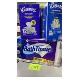 PACK OF BATH TISSUE, 2 BOXES OF KLEENEX