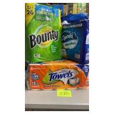 2 PACKS PAPER TOWELS, 1 PACK TOILET TISSUE