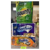 2 PACKS OF PAPER TOWELS, 1 PACK BATH TISSUE