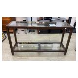 GLASS TOP & WOOD SOFA TABLE