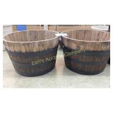 LOT OF 2 BARREL STYLE ROUND PLANTERS