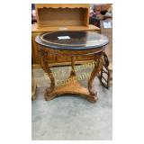 BLACK MARBLE LOOK TOP W/ WOOD BASE ROUND TABLE