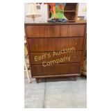 OLD GLASS TOP WOOD 5 DRAWER CHEST