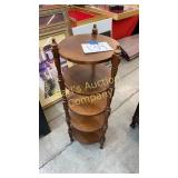 ROUND WOOD 5 SHELF PEDESTAL TABLE ROUND WOOD 5 SHELF PEDESTAL TABLE