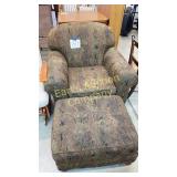 GREEN PRINT LIVING ROOM CHAIR & OTTOMAN