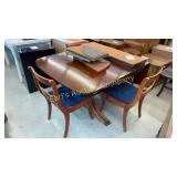 DREXEL DROP LEAF TABLE, 3 LEAVES, 4 CHAIRS & PADS