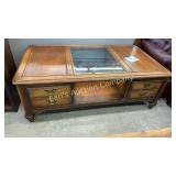 BASSETT WOOD COFFEE TABLE W/ GLASS BASSETT WOOD COFFEE TABLE W/ GLASS