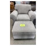 BEIGE LIVING ROOM CHAIR & OTTOMAN - AS IS
