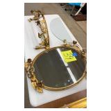 GOLD ORNATE WALL MIRRO W/ GLASS TOP WALL SHELF