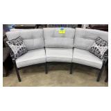 NEW SUNBRELLA CURVED GREY SOFA W/ PILLOWS