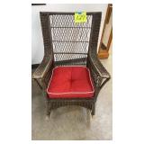 WICKER ROCKER W/ RED CUSHION