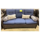 NEW SUNBRELLA ALL WEATHER WICKER SOFA W/ BLUE