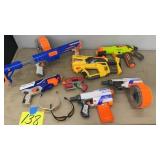 LOT OF 7 NERF GUNS & 2 GLASSES