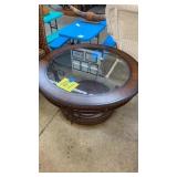 ROUND WOOD W/ GLASS TOP COFFEE TABLE