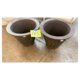 LOT OF 2 GREY RESIN PLANTER URNS