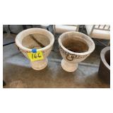 LOT OF 2 WHITE RESIN PLANTER URNS