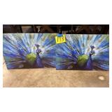LOT OF 2 PEACOCK CANVAS WALL ART