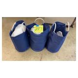 LOT OF 3 BLUE HAMPERS W/ TOWELS/PILLOWS INSIDE