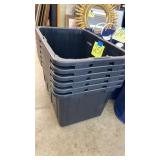 LOT OF 6 BLACK LARGE STORAGE TOTES - NO LIDS