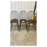 LOT OF 3 DK WOOD W/ BLACK  METAL LEGS BAR STOOLS