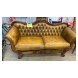 WOOD W/ LEATHER VICTORIAN STYLE SETEE