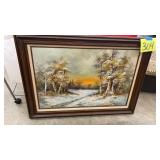 WOOD FRAMED CANVAS PAINTING - SIGNED BY ARTIST