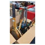 BOX OF ASSORTED SPORTS RACKETS/MISC