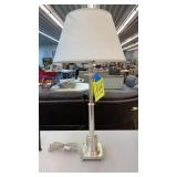 BRUSH NICKEL TABLE LAMP W/ WHITE SHADE