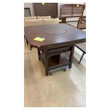 DK WOOD PUB TABLE W/ LAZY SUSAN & FOLD OUT LEAVES