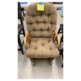 WOOD ROCKER GLIDER W/ BROWN CUSHION