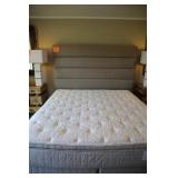 KING SIZE GREY LINEN HEADBOARD, FRAME & MATTRESS