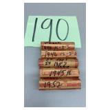 1945, 1946, 1952, 1957 WHEAT PENNIES - 5 ROLLS 1945, 1946, 1952, 1957 WHEAT PENNIES - 5 ROLLS