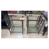 2 SQUARE WROUGHT IRON W/ GLASS TOP END TABLES