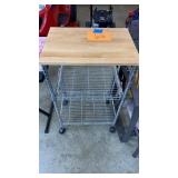 BUTCHER BLOCK TOP ROLLING CHROME KITCHEN CART