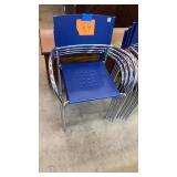 LOT OF 4 BLUE/CHROME STACKING CHAIRS