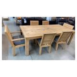 TEAK OUTDOOR TABLE & 6 CHAIRS W SUNBRELLA CUSHIONS