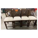 LOT OF 4 WOOD W/ PADDED SEAT BAR STOOLS