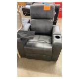 ABBYSON LIVING GREY LEATHER POWER RECLINE THEATER